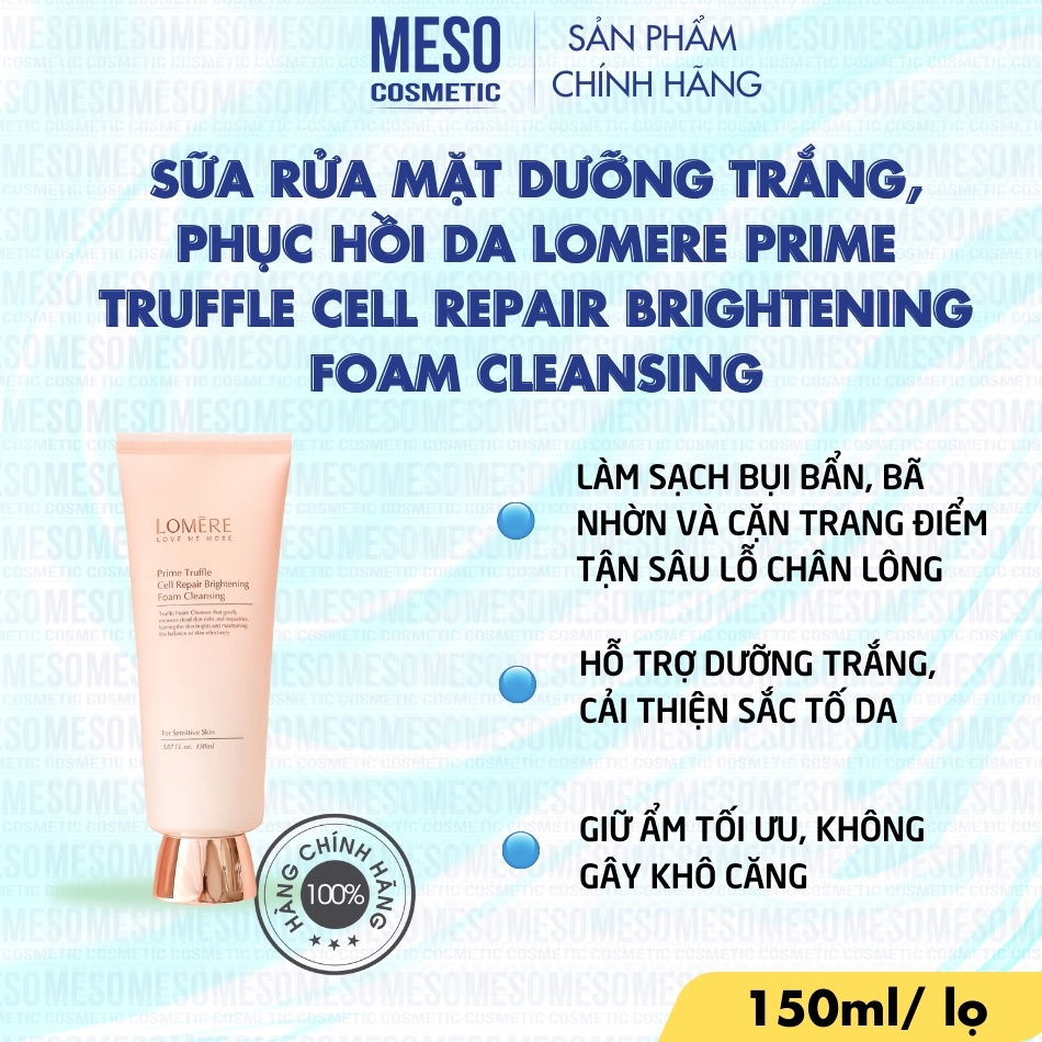Sữa Rửa Mặt Dưỡng Trắng, Phục Hồi Da Lomere Prime Truffle Cell Repair Brightening Foam Cleansing